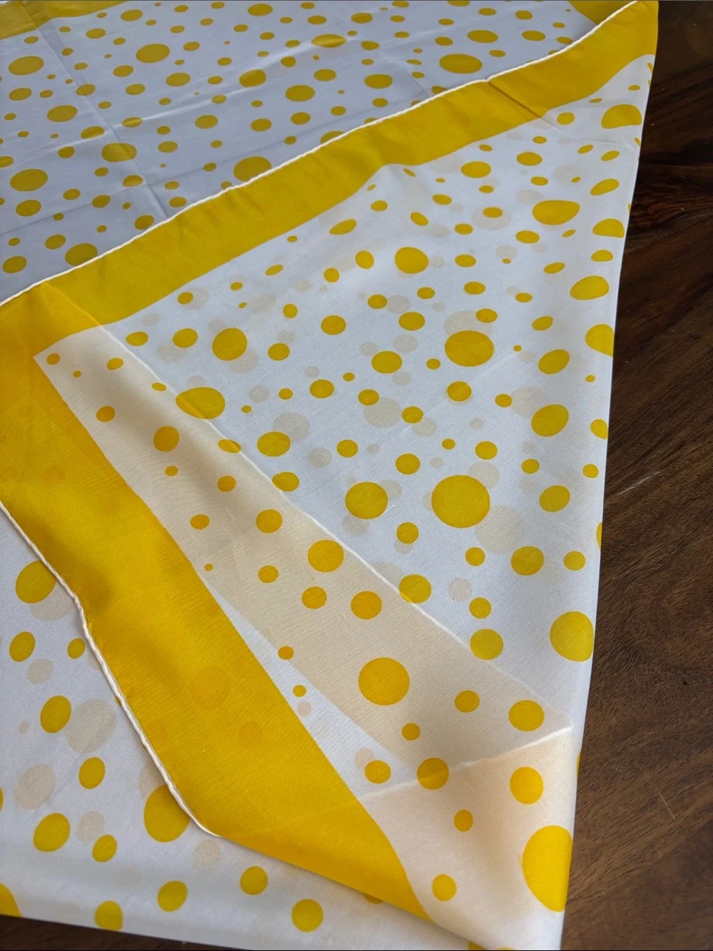 Vintage Hand rolled Yellow Polka Dot Square Scarf Made in Japan